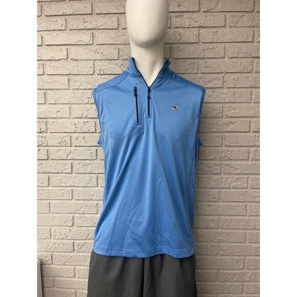 Vineyard Vines Blue 1/4 Zip Front Sleeveless Pullover Size M - Picture 1 of 7
